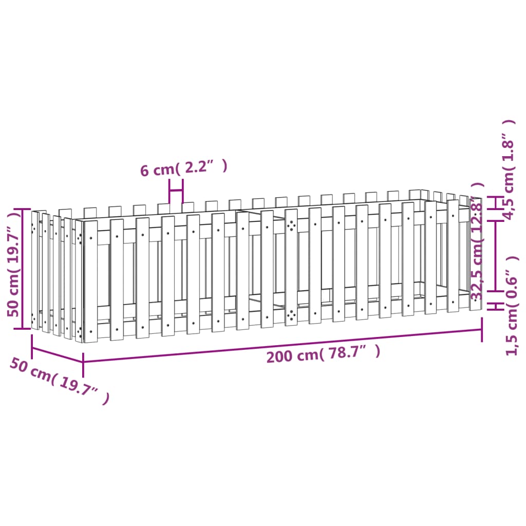 Hochbeet Lattenzaun-Design 200x50x50 cm Massivholz Douglasie - Pazzar.ch