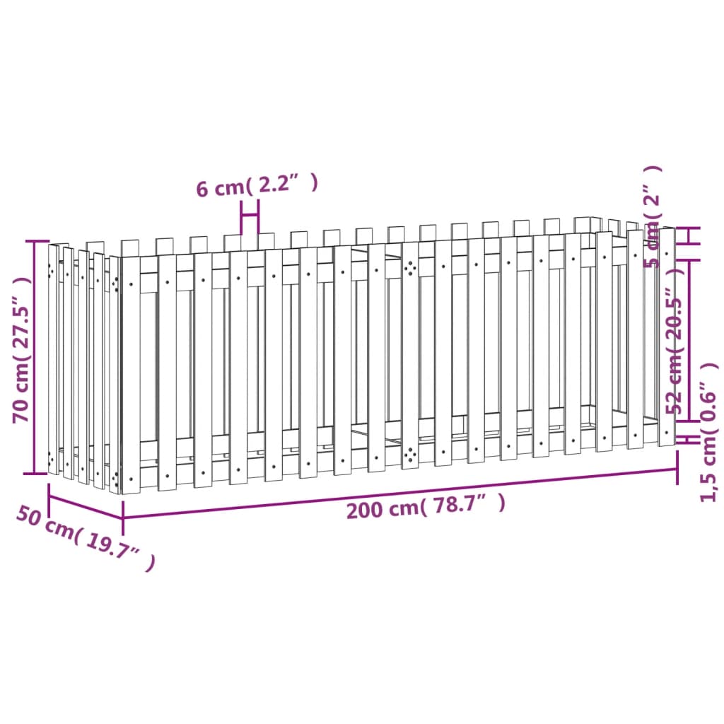 Hochbeet Lattenzaun-Design 200x50x70 cm Massivholz Douglasie - Pazzar.ch
