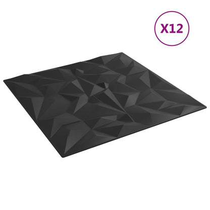 Wandpaneele 12 Stk. Schwarz 50x50 cm EPS 3 m² Amethyst - Pazzar.ch