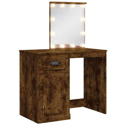 Schminktisch mit LED-Leuchten Räuchereiche 90x42x132,5 cm - Pazzar.ch