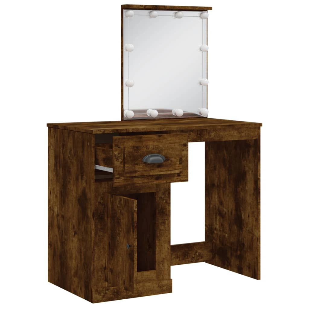 Schminktisch mit LED-Leuchten Räuchereiche 90x42x132,5 cm - Pazzar.ch
