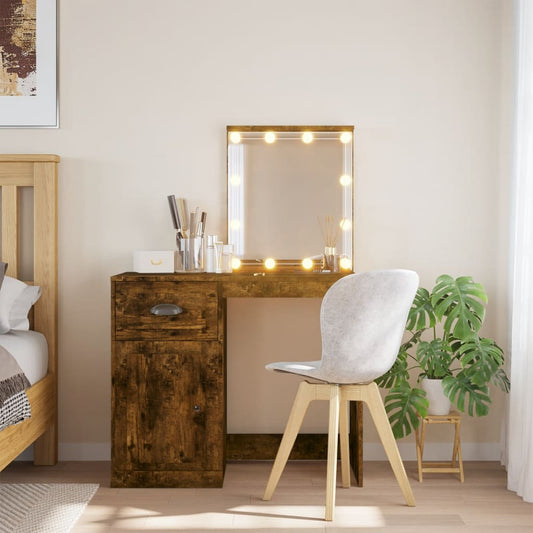 Schminktisch mit LED-Leuchten Räuchereiche 90x42x132,5 cm - Pazzar.ch