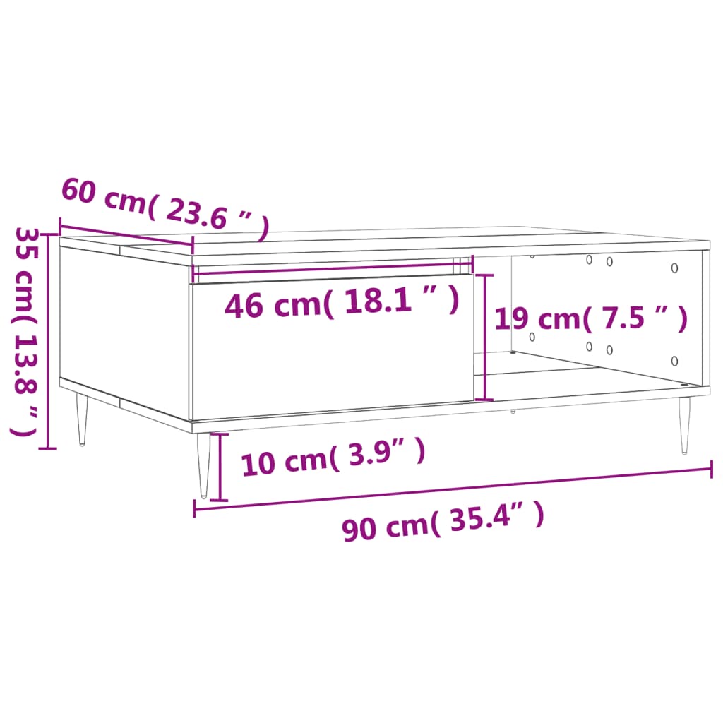 Couchtisch Betongrau 90x60x35 cm Holzwerkstoff - Pazzar.ch