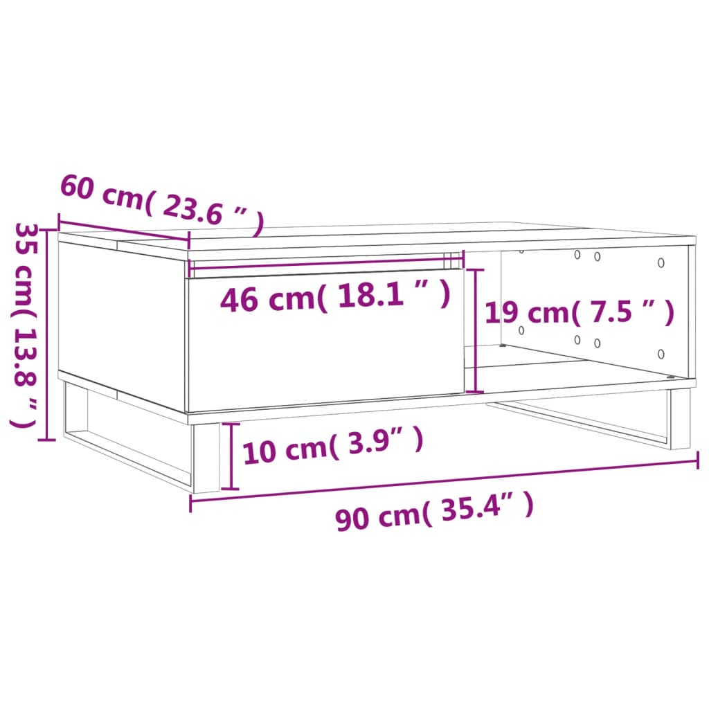 Couchtisch Räuchereiche 90x60x35 cm Holzwerkstoff - Pazzar.ch