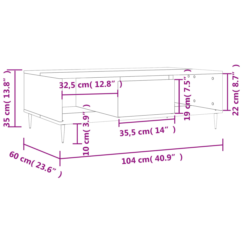 Couchtisch Betongrau 104x60x35 cm Holzwerkstoff - Pazzar.ch