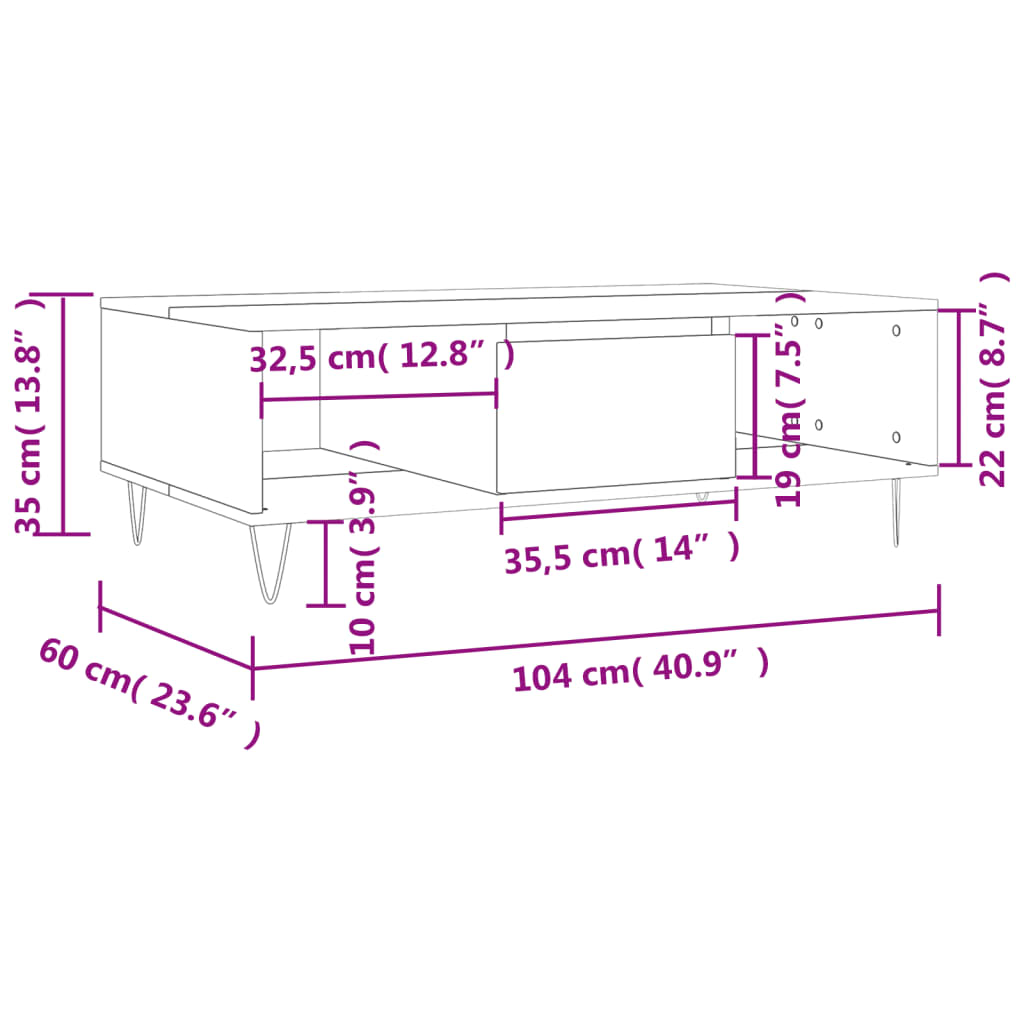 Couchtisch Räuchereiche 104x60x35 cm Holzwerkstoff - Pazzar.ch