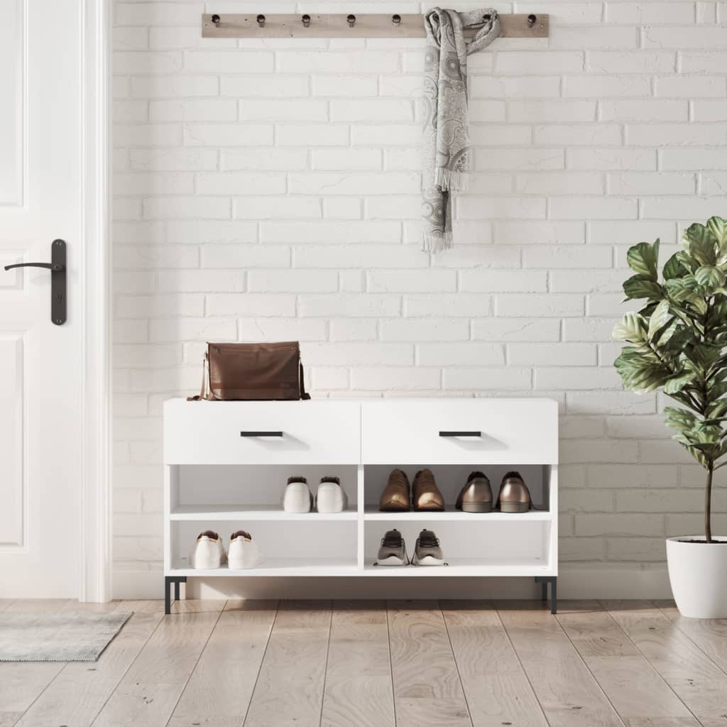 Schuhbank Hochglanz-Weiß 102x35x55 cm Holzwerkstoff - Pazzar.ch