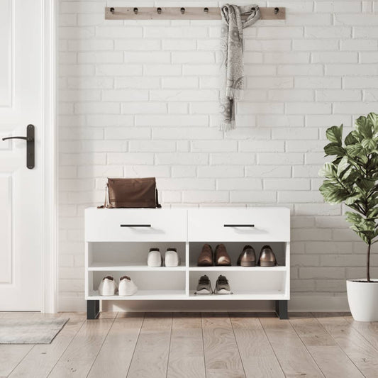 Schuhbank Hochglanz-Weiß 102x35x55 cm Holzwerkstoff - Pazzar.ch