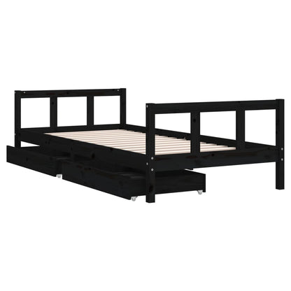 Kinderbett mit Schubladen Schwarz 90x200 cm Massivholz Kiefer - Pazzar.ch