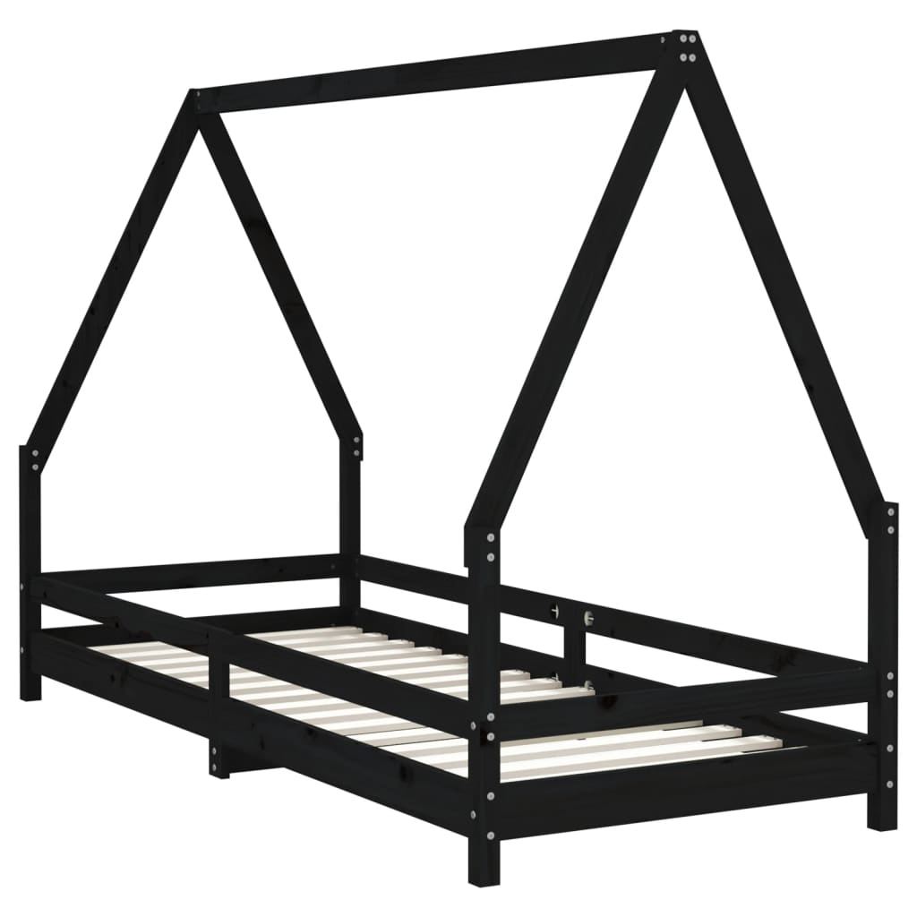 Kinderbett Schwarz 80x200 cm Massivholz Kiefer - Pazzar.ch