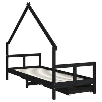 Kinderbett mit Schubladen Schwarz 80x200 cm Massivholz Kiefer - Pazzar.ch