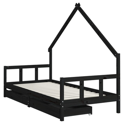 Kinderbett mit Schubladen Schwarz 90x200 cm Massivholz Kiefer - Pazzar.ch
