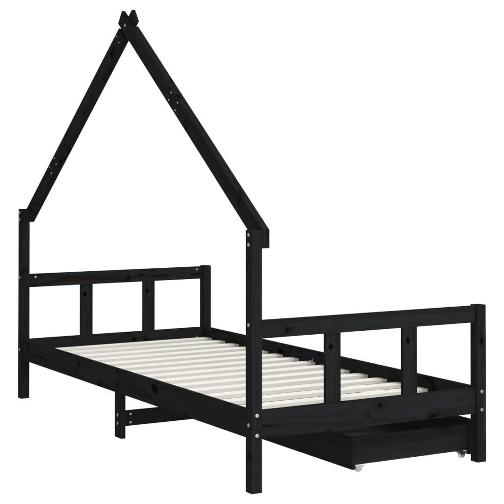 Kinderbett mit Schubladen Schwarz 90x200 cm Massivholz Kiefer - Pazzar.ch