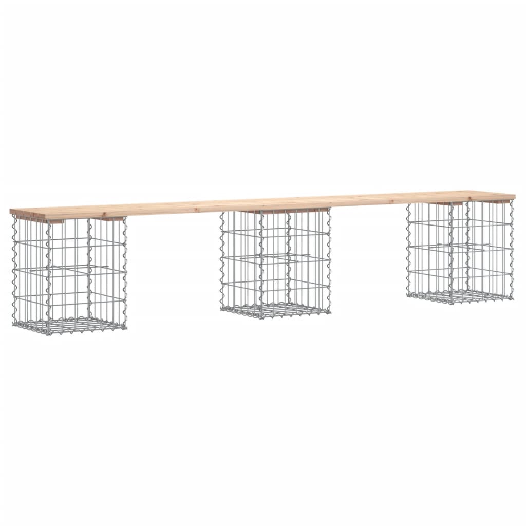 Gartenbank aus Gabionen 203x31x42 cm Massivholz Kiefer - Pazzar.ch