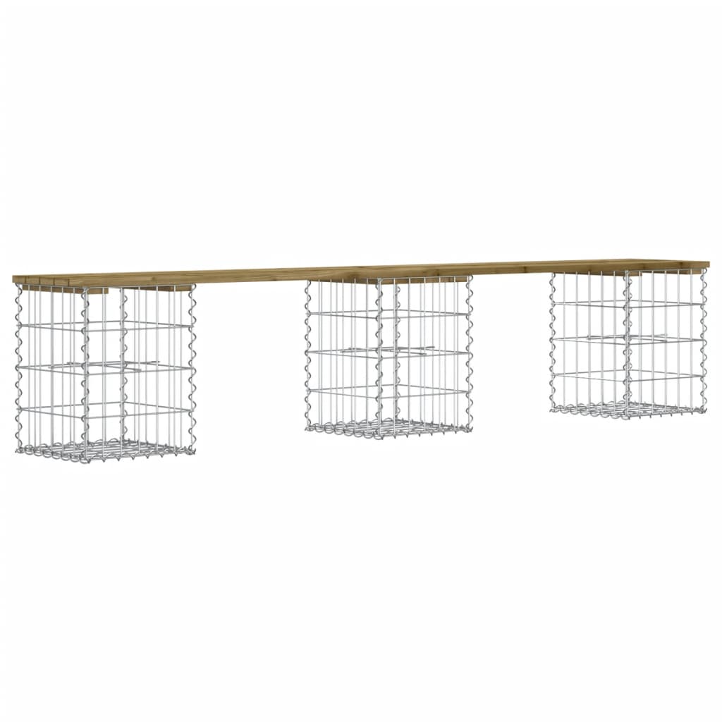 Gartenbank aus Gabionen 203x31x42 cm Kiefernholz Imprägniert - Pazzar.ch