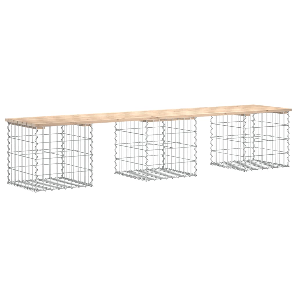 Gartenbank aus Gabionen 203x44x42 cm Massivholz Kiefer - Pazzar.ch