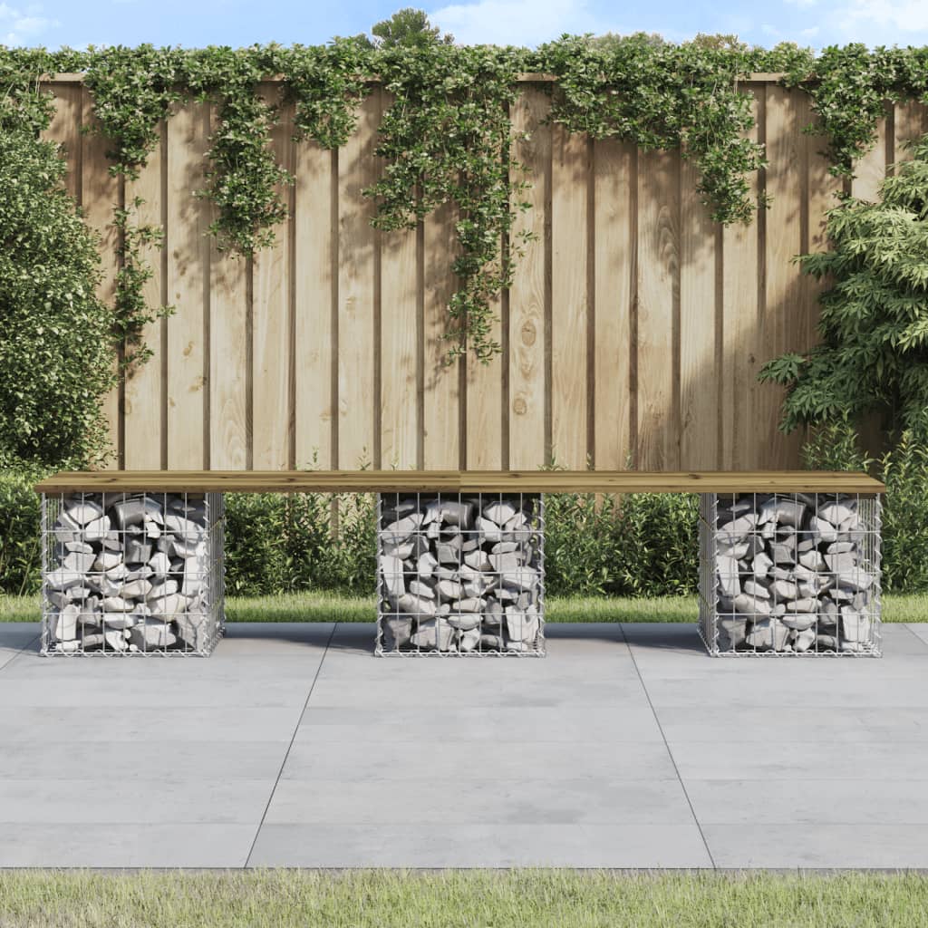 Gartenbank aus Gabionen 203x44x42 cm Kiefernholz Imprägniert - Pazzar.ch
