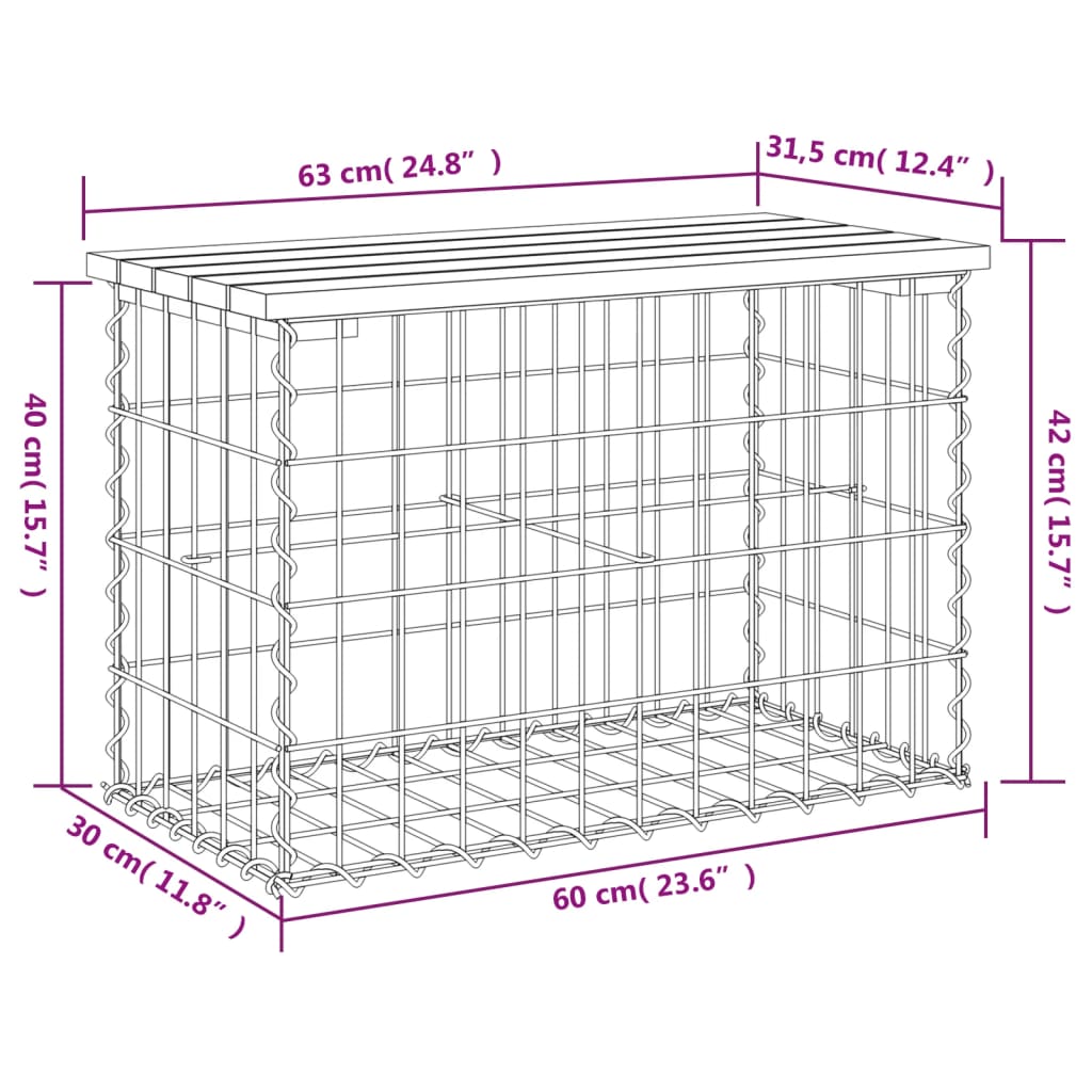 Gartenbank aus Gabionen 63x31,5x42 cm Massivholz Kiefer - Pazzar.ch