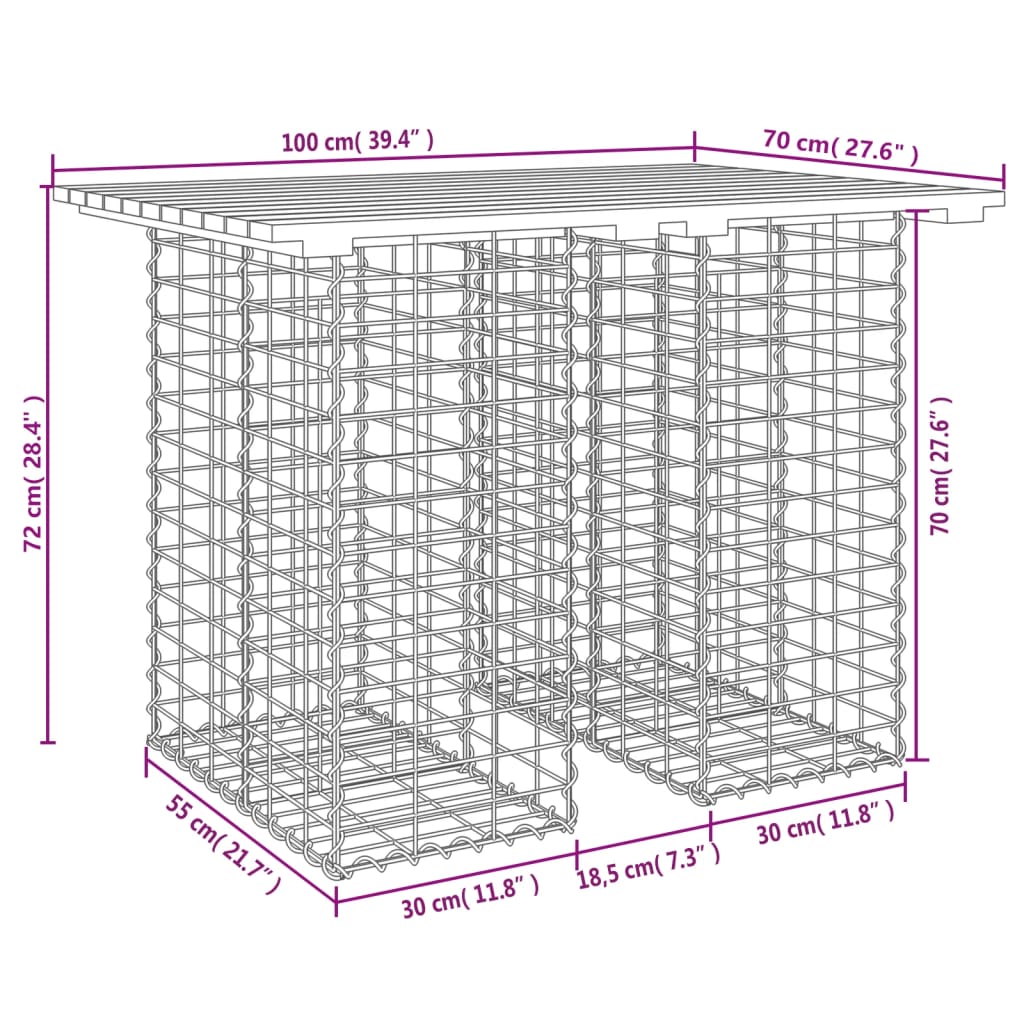 Gartenbank aus Gabionen 100x70x72 cm Massivholz Kiefer - Pazzar.ch