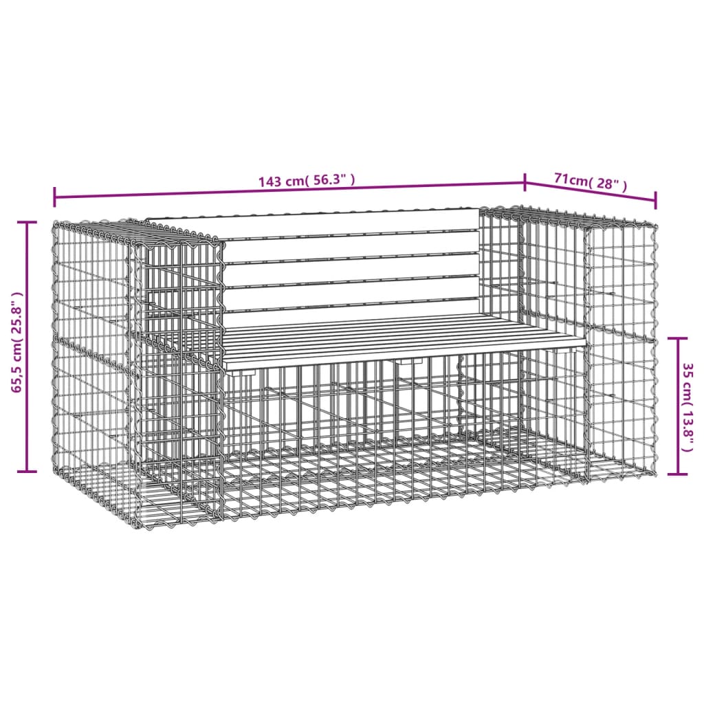 Gartenbank aus Gabionen 143x71x65,5 cm Massivholz Douglasie - Pazzar.ch