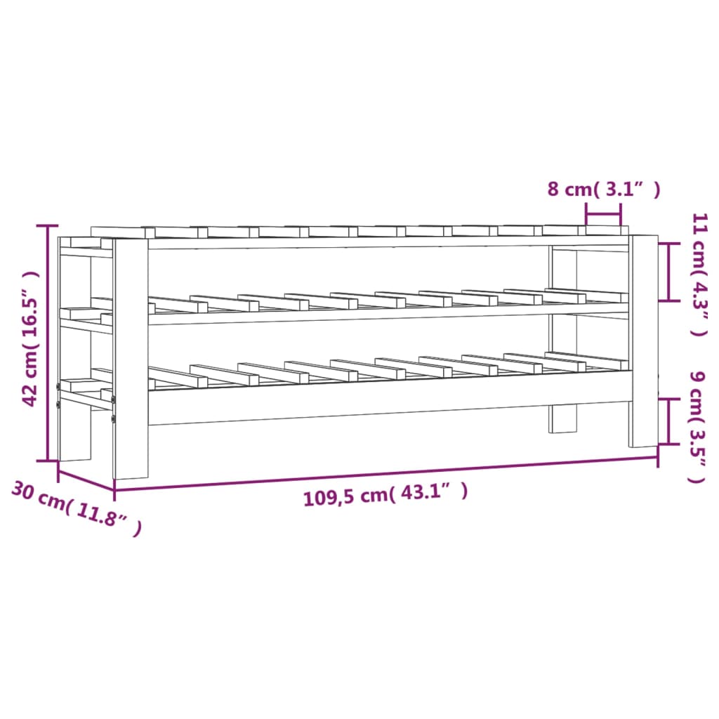 Weinregal 109,5x30x42 cm Massivholz Kiefer - Pazzar.ch