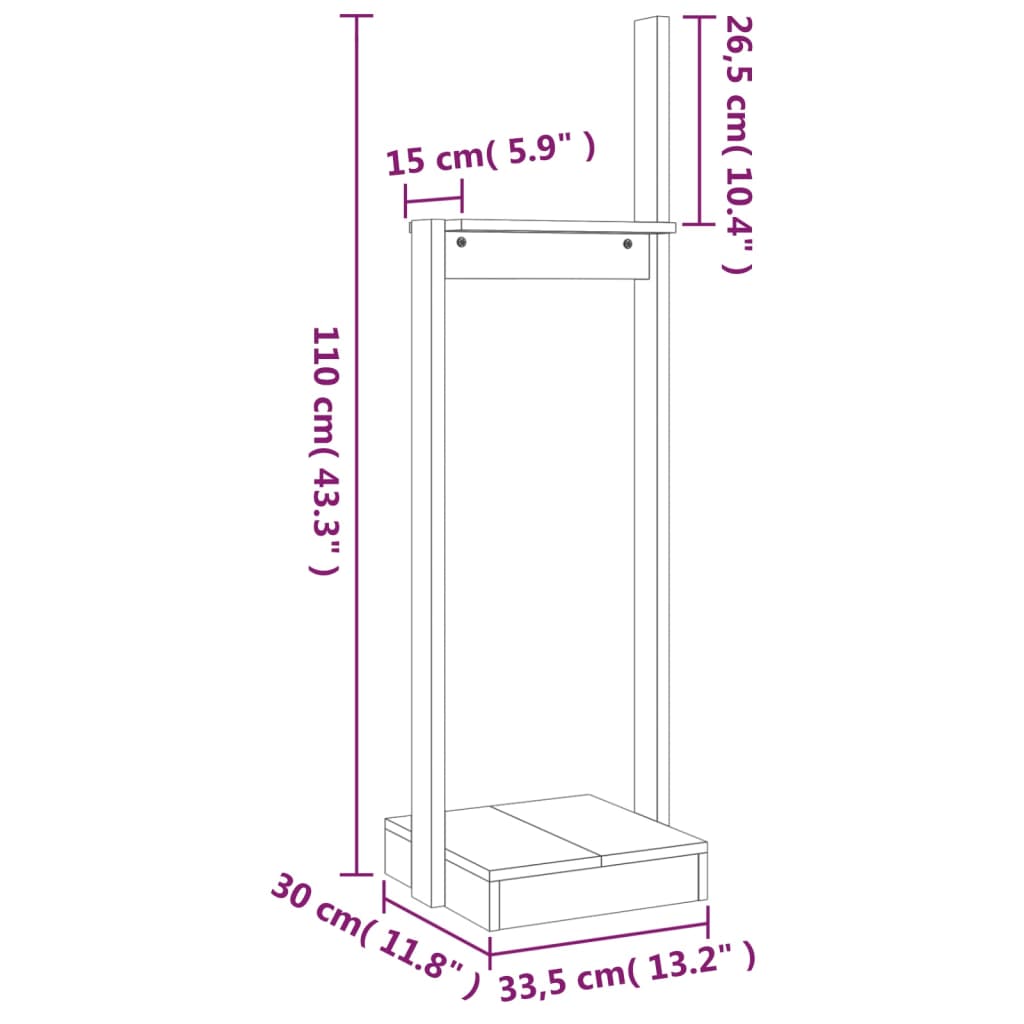 Kaminholzhalter 33,5x30x110 cm Massivholz Kiefer - Pazzar.ch