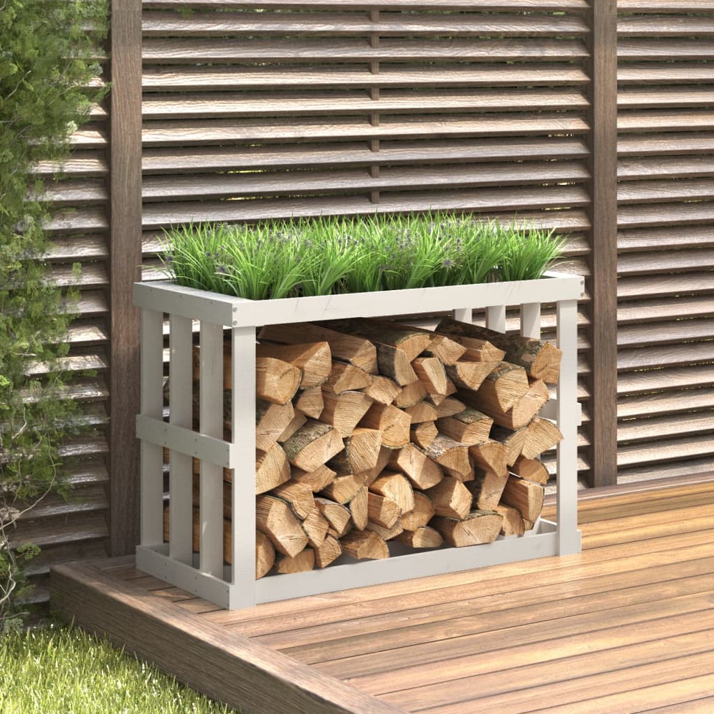 Outdoor-Kaminholzregal Weiß 108x52x74 cm Massivholz Kiefer - Pazzar.ch