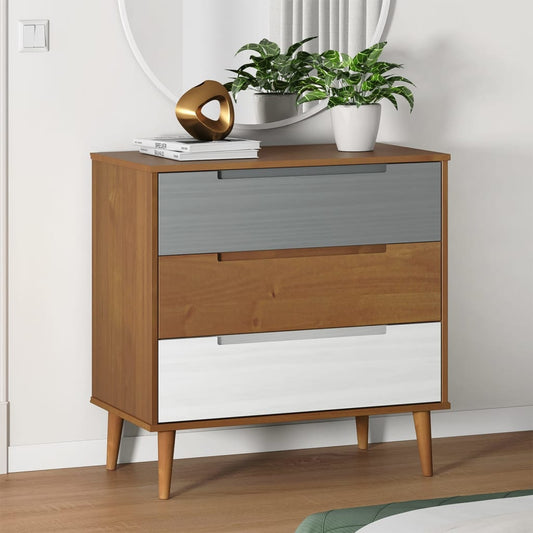Schubladenschrank MOLDE Braun 80x40x80 cm Massivholz Kiefer - Pazzar.ch