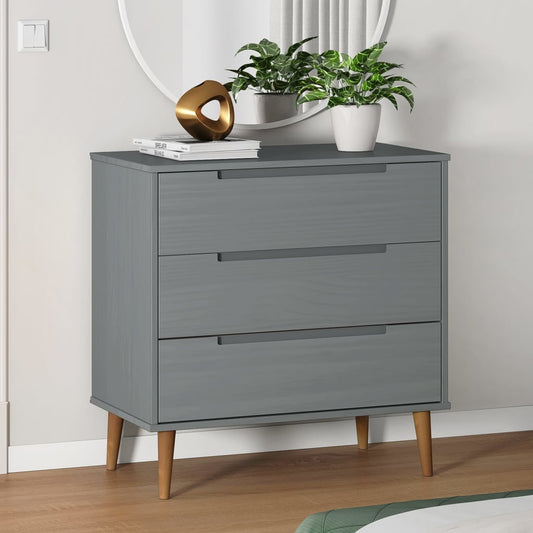 Schubladenschrank MOLDE Grau 80x40x80 cm Massivholz Kiefer - Pazzar.ch