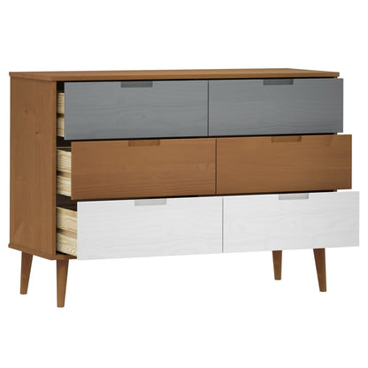 Schubladenschrank MOLDE Braun 113x40x80 cm Massivholz Kiefer - Pazzar.ch