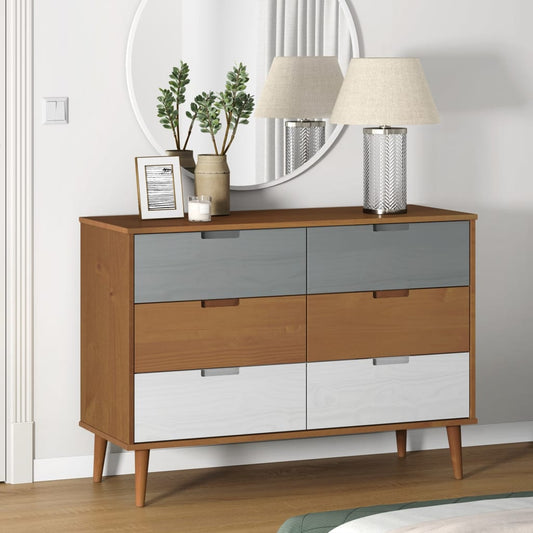 Schubladenschrank MOLDE Braun 113x40x80 cm Massivholz Kiefer - Pazzar.ch