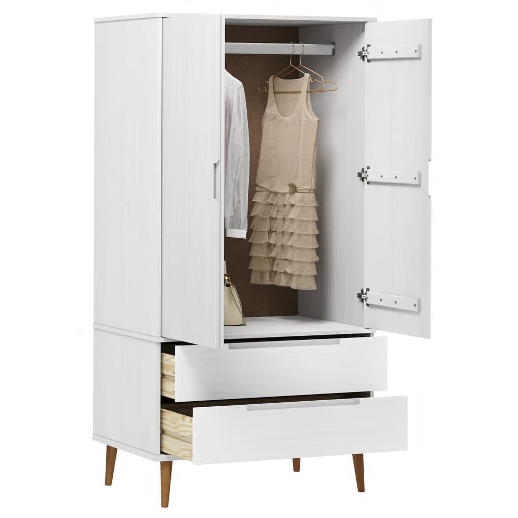 Kleiderschrank MOLDE Weiß 90x55x175 cm Massivholz Kiefer - Pazzar.ch