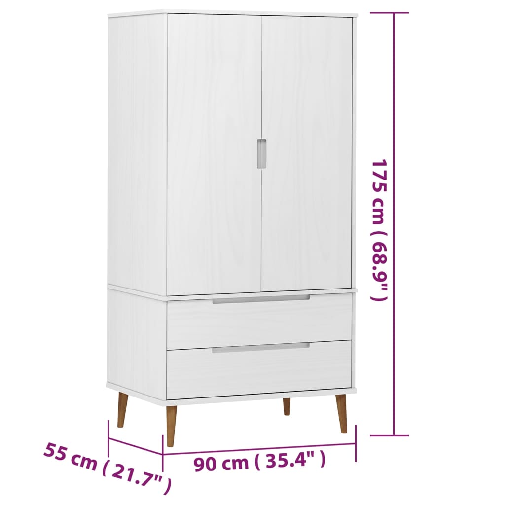 Kleiderschrank MOLDE Weiß 90x55x175 cm Massivholz Kiefer - Pazzar.ch