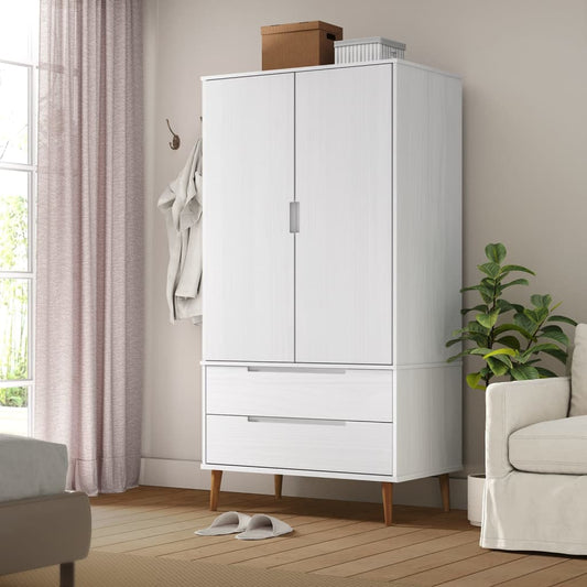 Kleiderschrank MOLDE Weiß 90x55x175 cm Massivholz Kiefer - Pazzar.ch