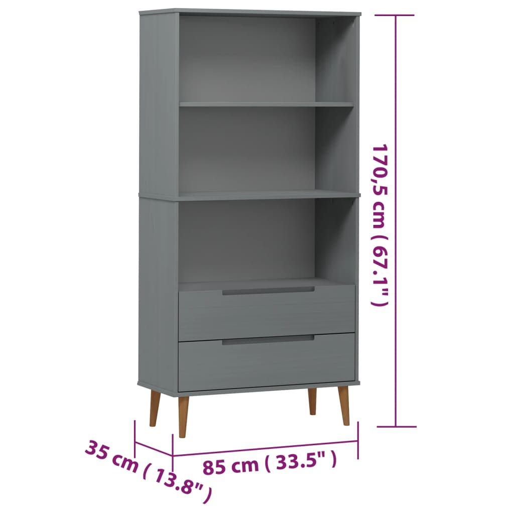 Bücherregal MOLDE Grau 85x35x170,5 cm Massivholz Kiefer - Pazzar.ch