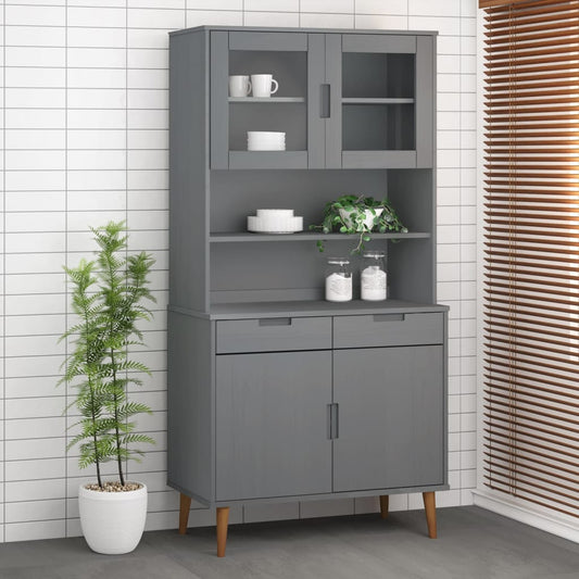 Highboard-Oberteil MOLDE Grau 90x35x100 cm Massivholz Kiefer - Pazzar.ch