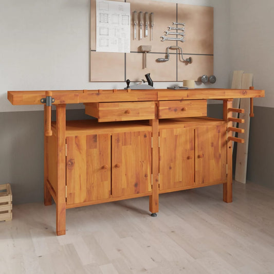 Werkbank mit Schubladen Schraubstöcken 192x62x83 cm Akazienholz - Pazzar.ch