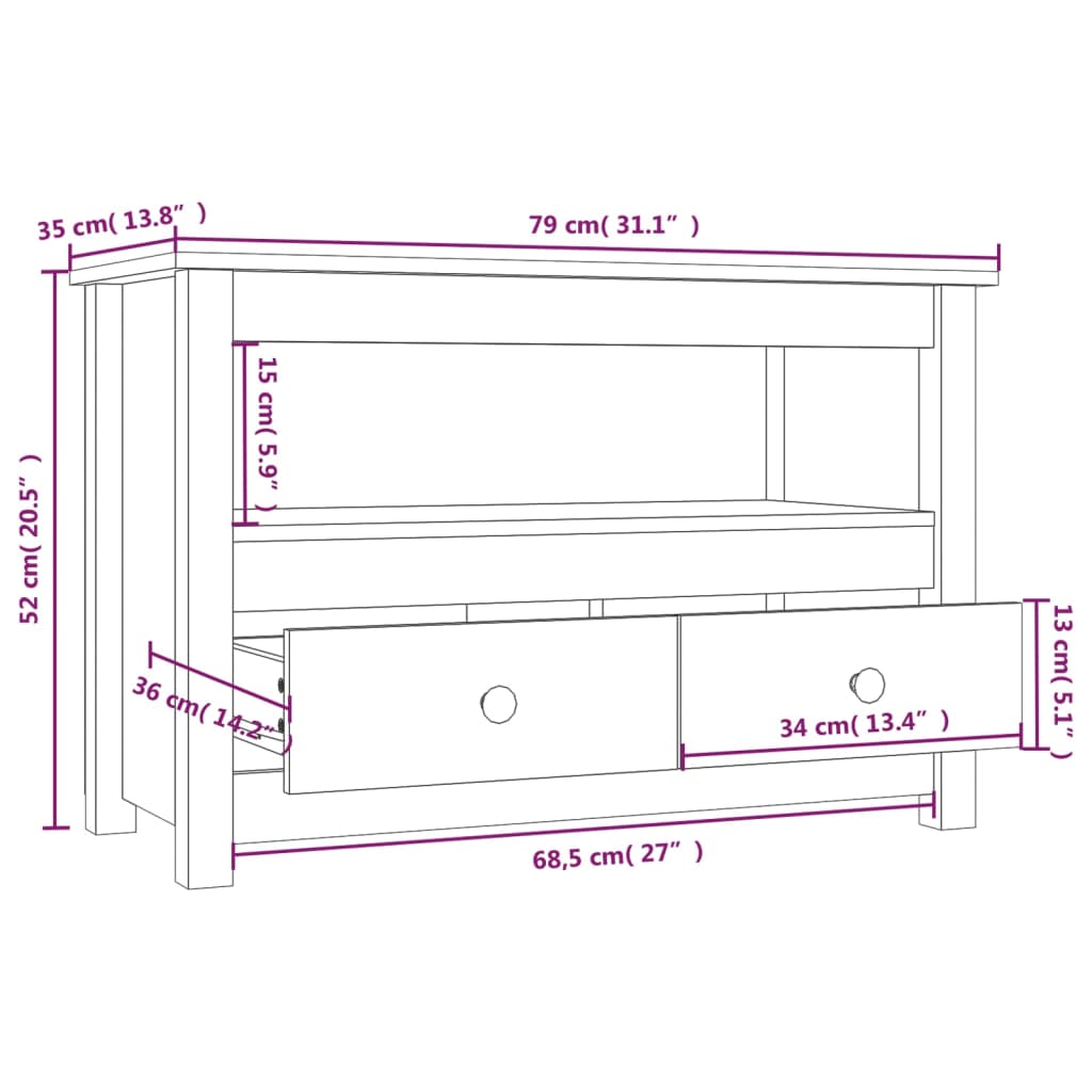 TV-Schrank Schwarz79x35x52 cm Massivholz Kiefer - Pazzar.ch