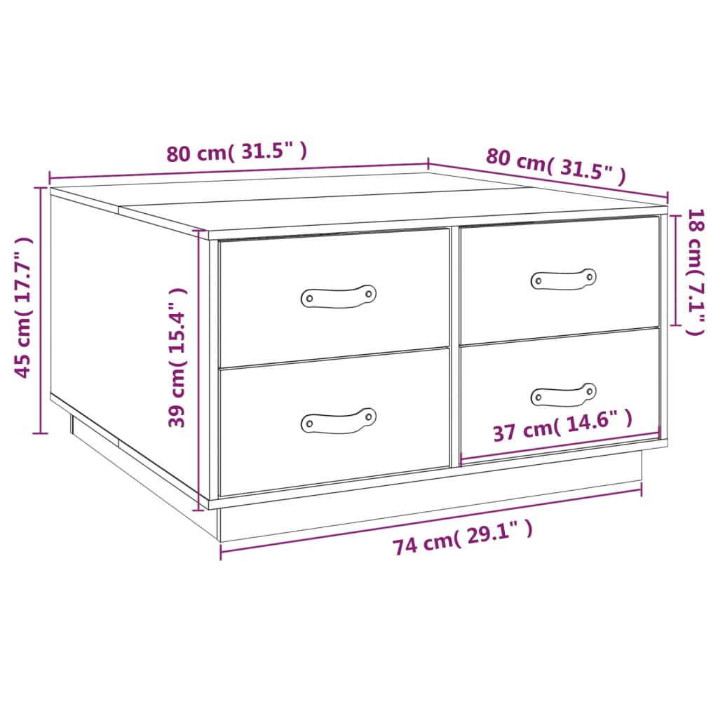 Couchtisch 80x80x45 cm Massivholz Kiefer - Pazzar.ch