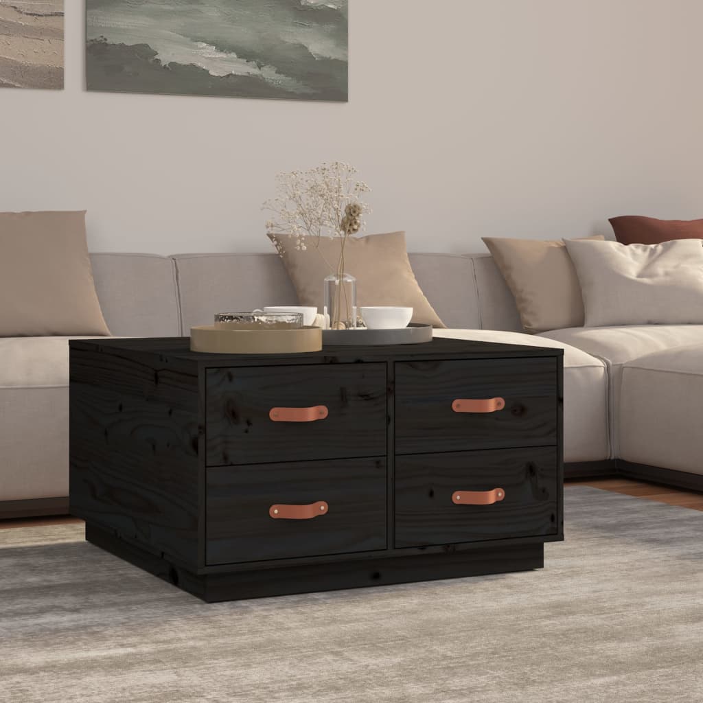 Couchtisch Schwarz 80x80x45 cm Massivholz Kiefer - Pazzar.ch