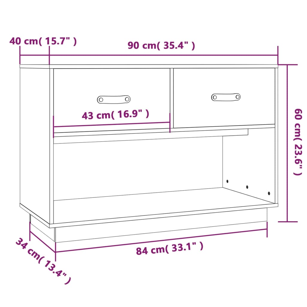 TV-Schrank Weiß 90x40x60 cm Massivholz Kiefer - Pazzar.ch