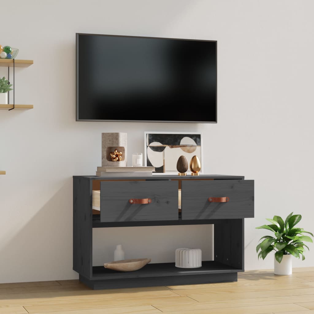 TV-Schrank Grau 90x40x60 cm Massivholz Kiefer - Pazzar.ch