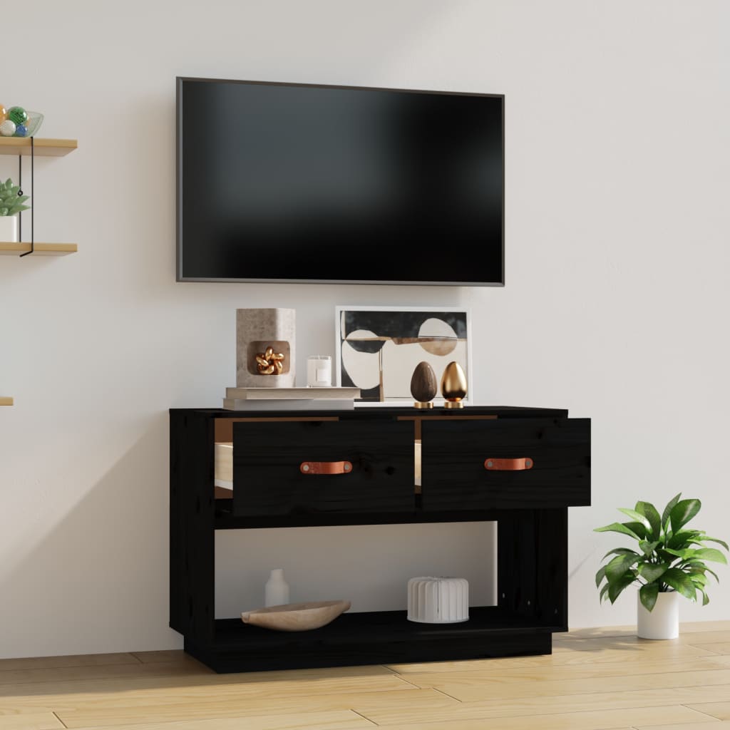 TV-Schrank Schwarz 90x40x60 cm Massivholz Kiefer - Pazzar.ch