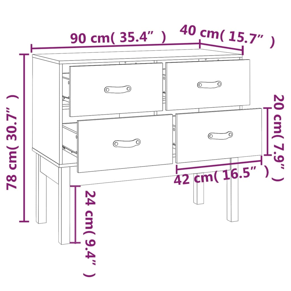 Konsolenschrank 90x40x78 cm Massivholz Kiefer - Pazzar.ch