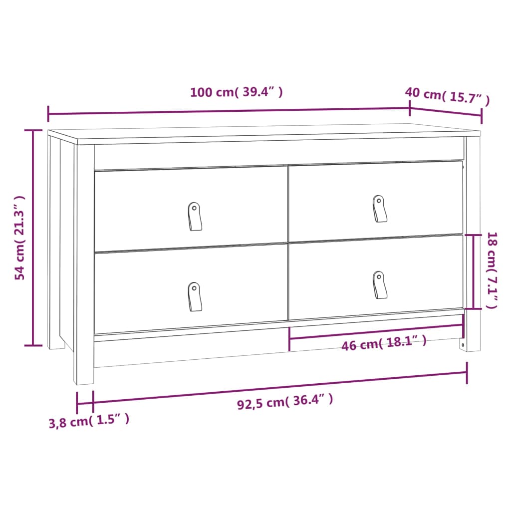Beistellschrank Honigbraun 100x40x54 cm Massivholz Kiefer - Pazzar.ch