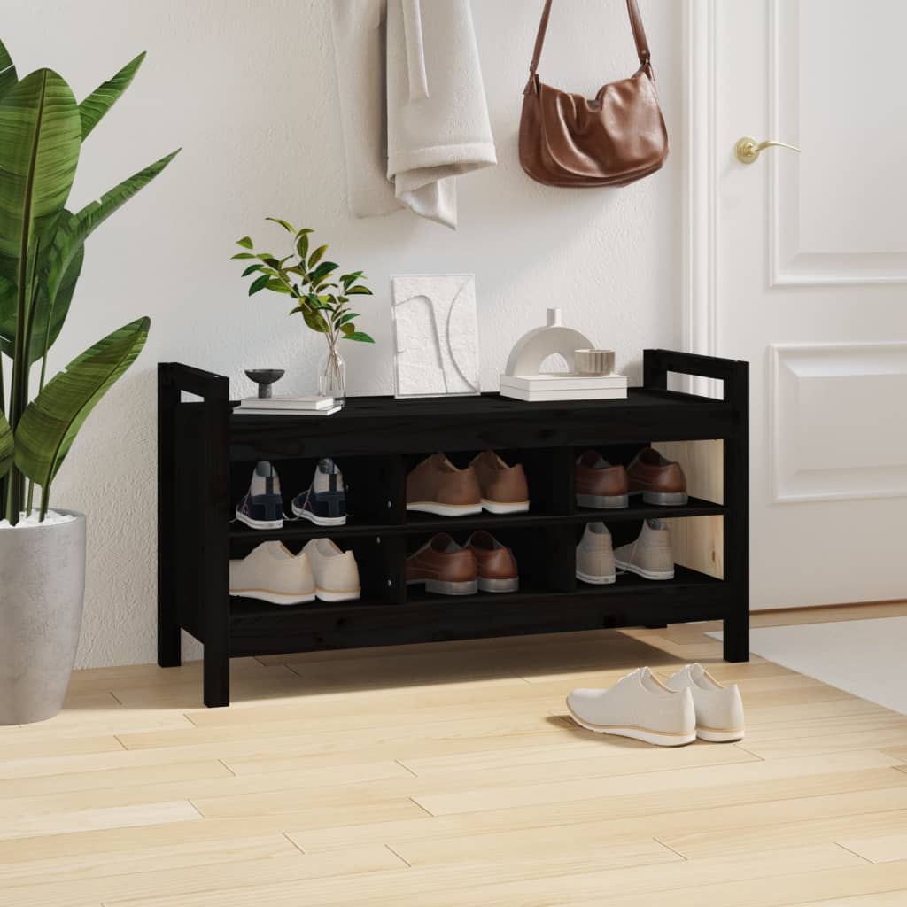 Flurbank Schwarz 110x40x60 cm Massivholz Kiefer - Pazzar.ch