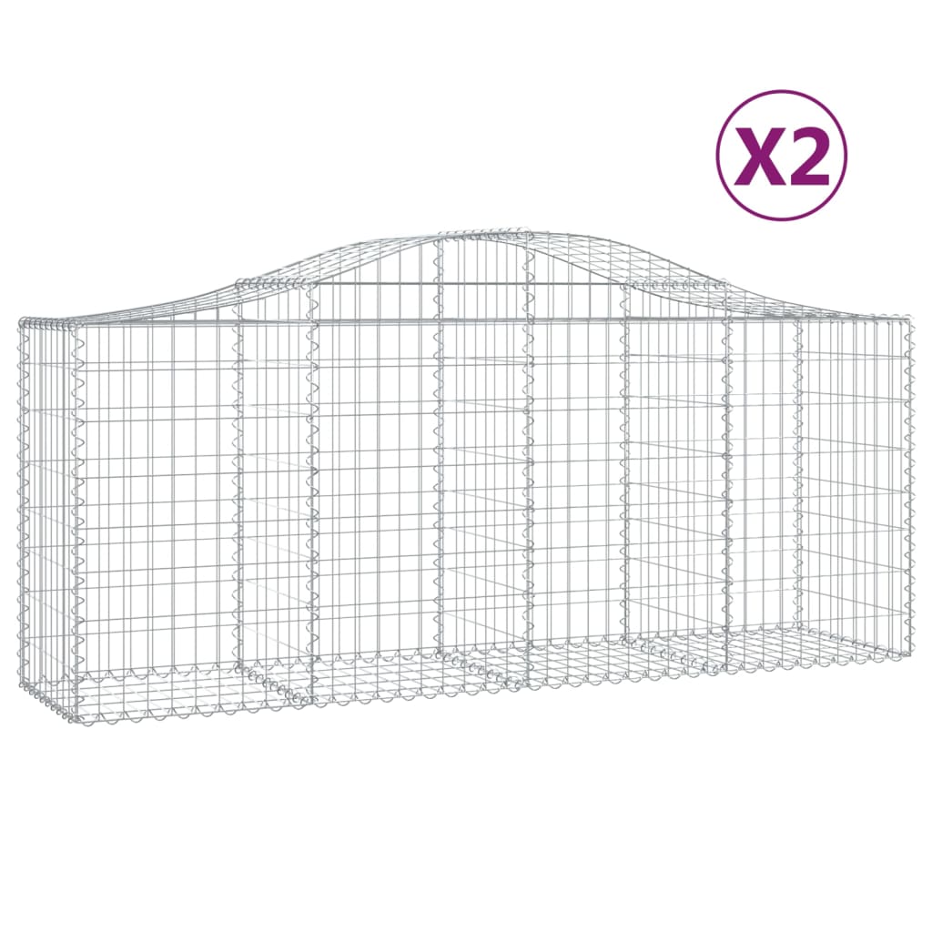 Gabionen mit Hochbogen 2 Stk. 200x50x80/100 cm Verzinktes Eisen - Pazzar.ch