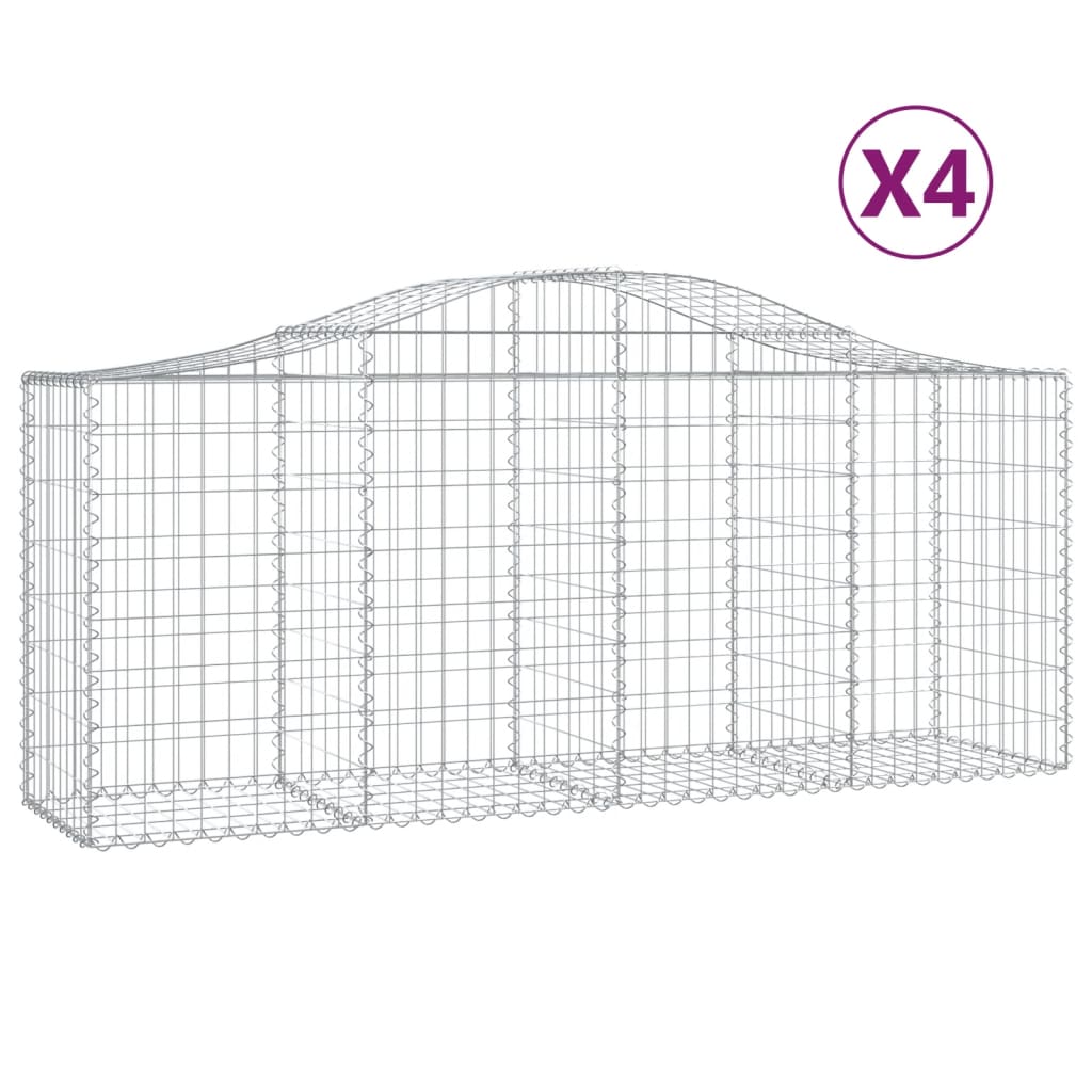Gabionen mit Hochbogen 4 Stk. 200x50x80/100 cm Verzinktes Eisen