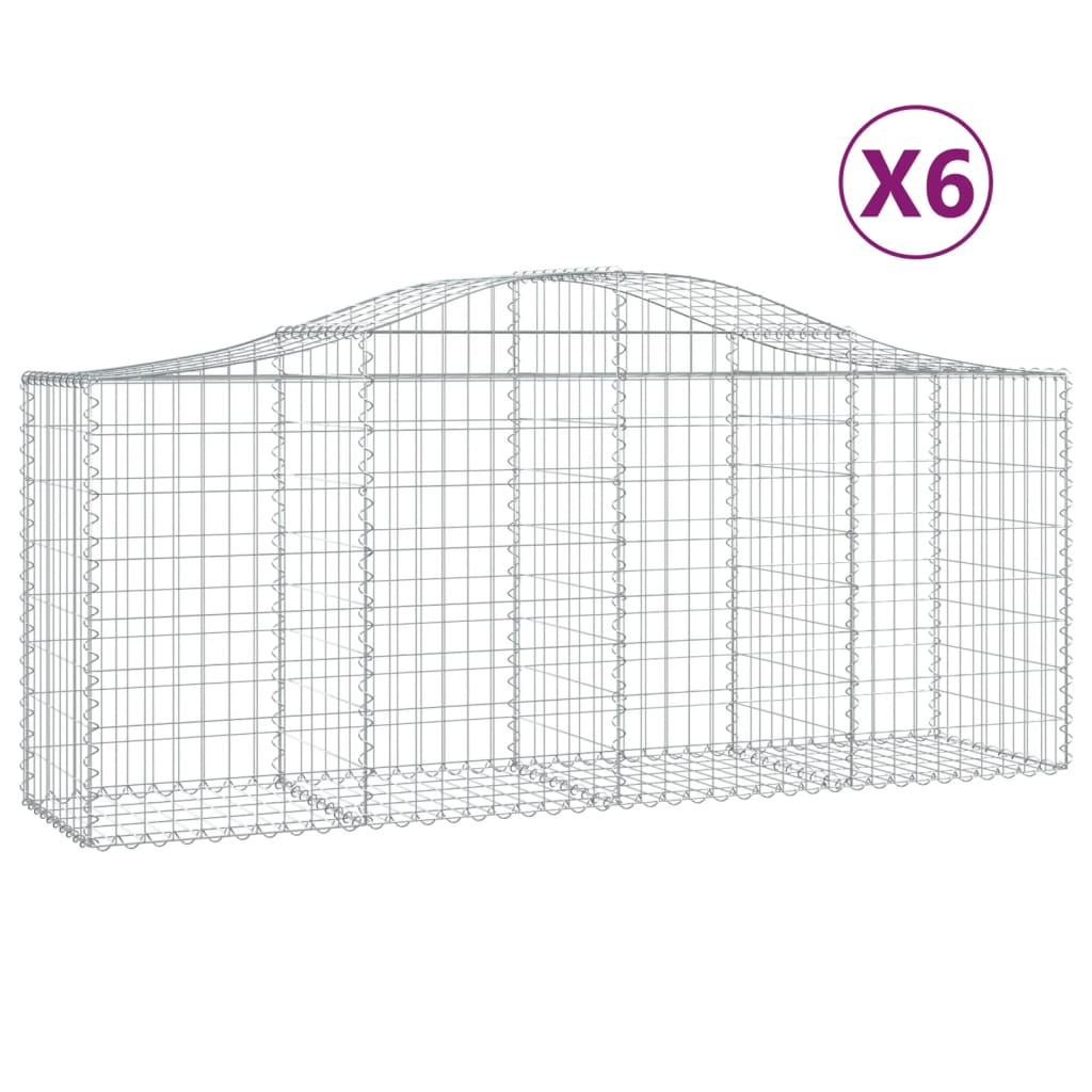 Gabionen mit Hochbogen 6 Stk. 200x50x80/100 cm Verzinktes Eisen - Pazzar.ch