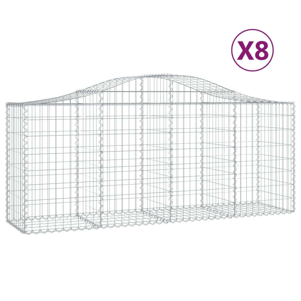 Gabionen mit Hochbogen 8 Stk. 200x50x80/100 cm Verzinktes Eisen - Pazzar.ch